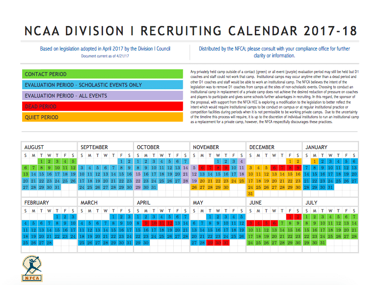 20172018 NCAA Division 1 Recruiting Calendar firecrackers